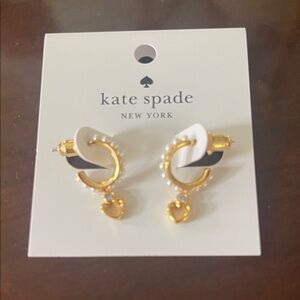 kate spade Gold Hoop Earrings with Pearl Beading and Heart Charms